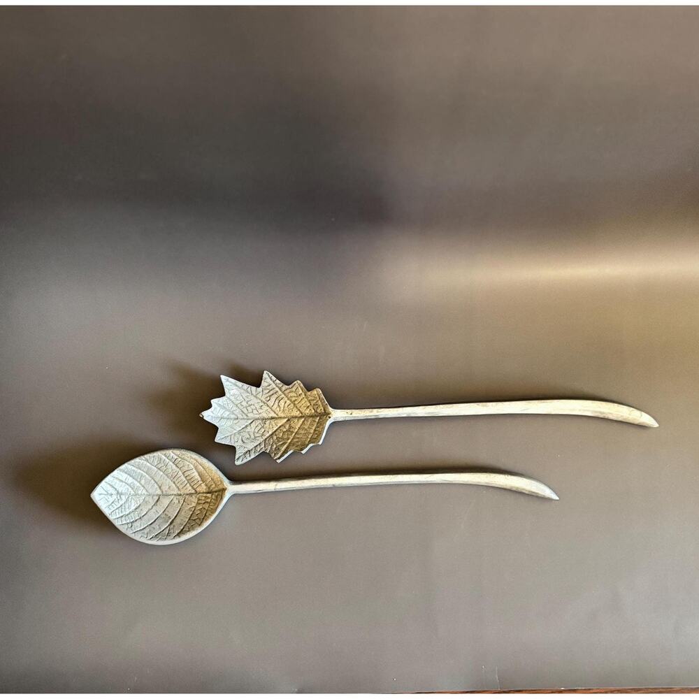 Mariposa Salad Server-Cast Aluminum Leaves-1992 Seevers Design-Vintage Tableware